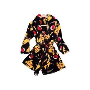Nintendo Pokémon Pikachu Black Yellow Plush Fleece Bath Robe Pajamas Size 4 Boys